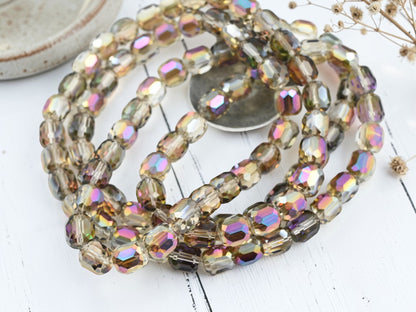 *10* 11x10mm Electroplated Smokey Crystal Metallic Rainbow Faceted Barrel Beads