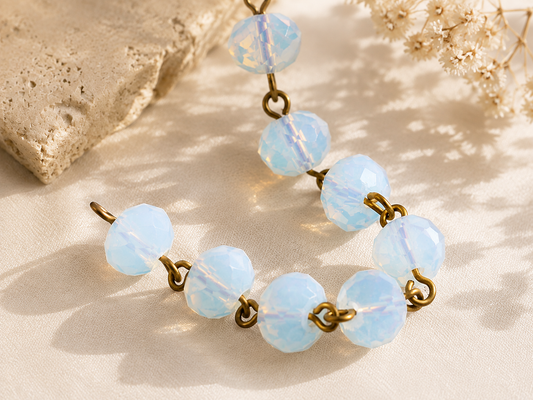 6x8mm Crystal Opaline Fire Polished Rondelles with Bronze Beaded Chain (39.3")
