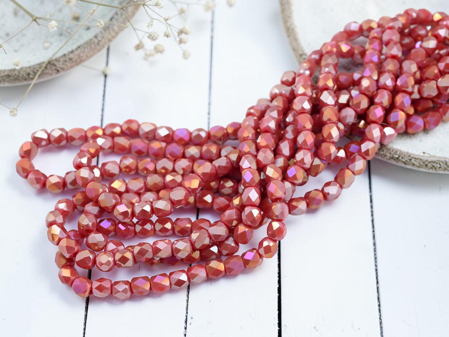 5x6mm Electroplated Indian Red Luster Faceted Round Beads (21" Strand)
