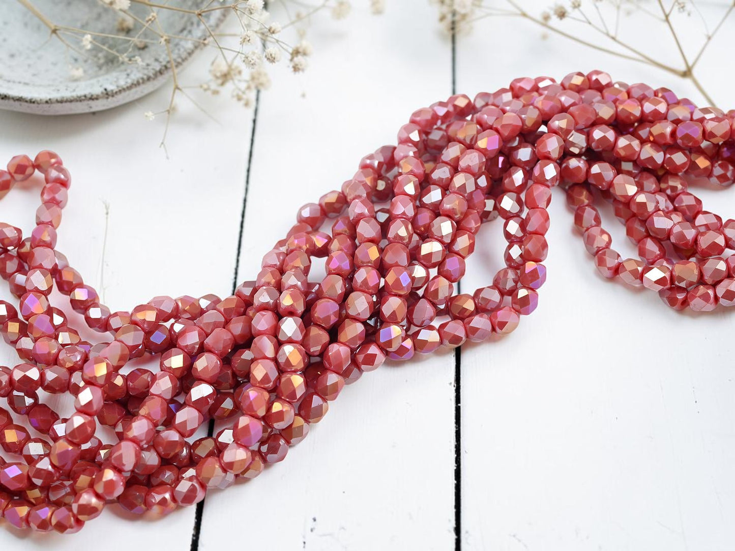 5x6mm Electroplated Indian Red Luster Faceted Round Beads (21" Strand)