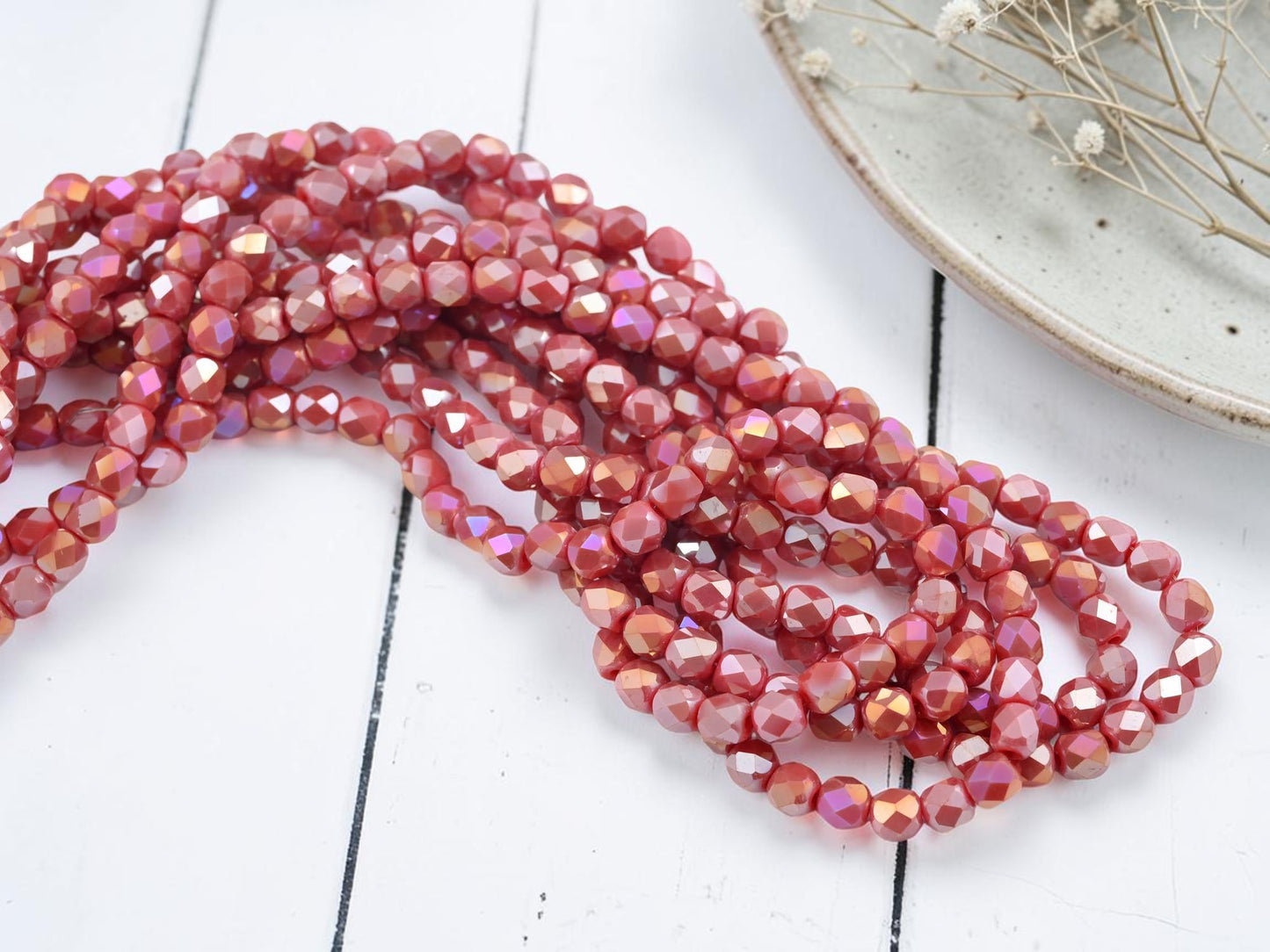 5x6mm Electroplated Indian Red Luster Faceted Round Beads (21" Strand)