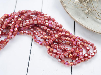 5x6mm Electroplated Indian Red Luster Faceted Round Beads (21" Strand)