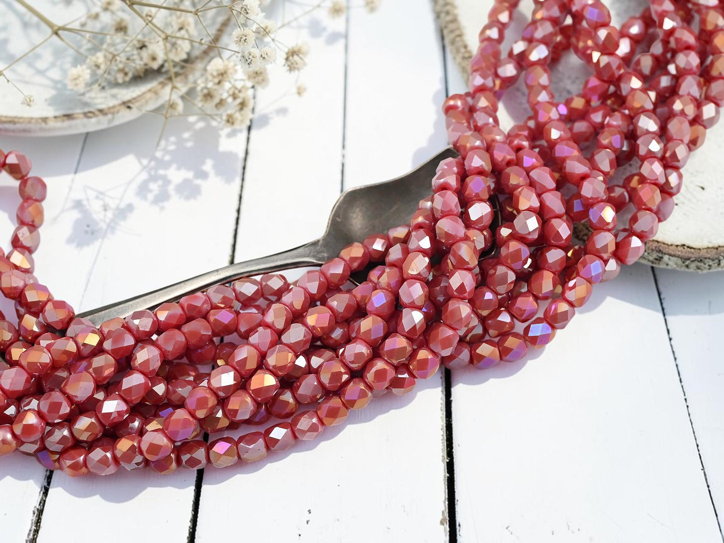 5x6mm Electroplated Indian Red Luster Faceted Round Beads (21" Strand)