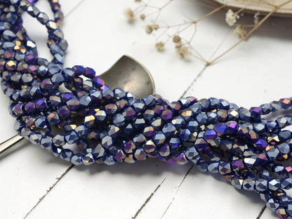 5x6mm Electroplated Midnight Blue Luster Faceted Round Beads (20" Strand) - The Bead Obsession