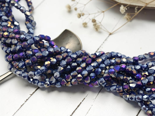 5x6mm Electroplated Midnight Blue Luster Faceted Round Beads (20" Strand) - The Bead Obsession