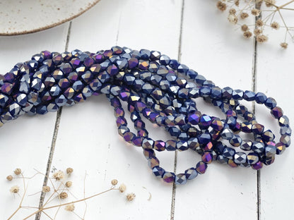 5x6mm Electroplated Midnight Blue Luster Faceted Round Beads (20" Strand) - The Bead Obsession