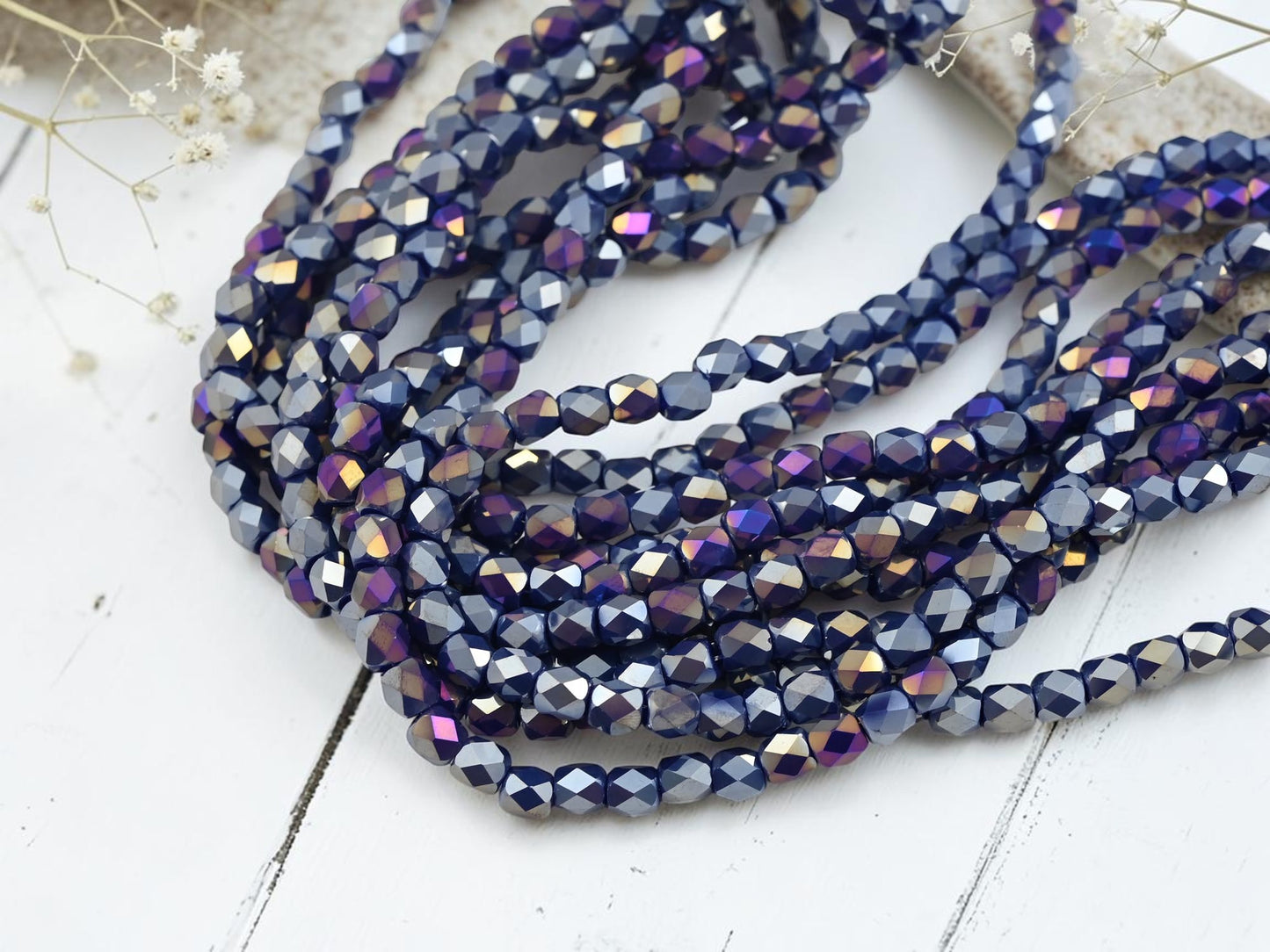 5x6mm Electroplated Midnight Blue Luster Faceted Round Beads (20" Strand) - The Bead Obsession