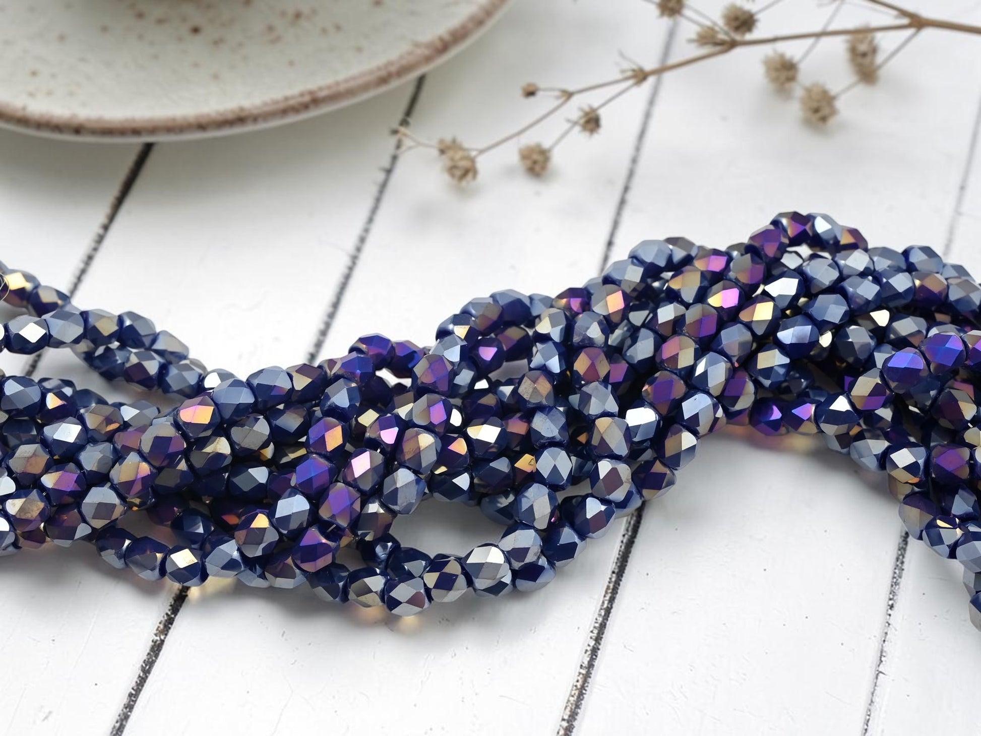 5x6mm Electroplated Midnight Blue Luster Faceted Round Beads (20" Strand) - The Bead Obsession