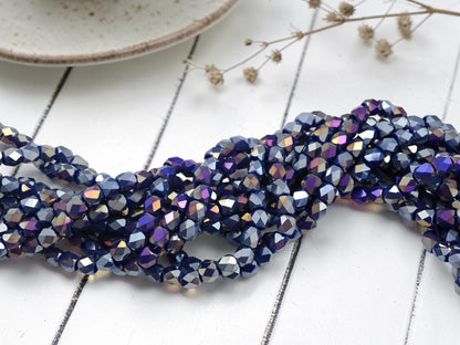 5x6mm Electroplated Midnight Blue Luster Faceted Round Beads (20" Strand) - The Bead Obsession