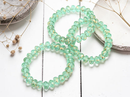Antique Gold Washed Transparent Green Aqua Fire Polished Rondelle Beads