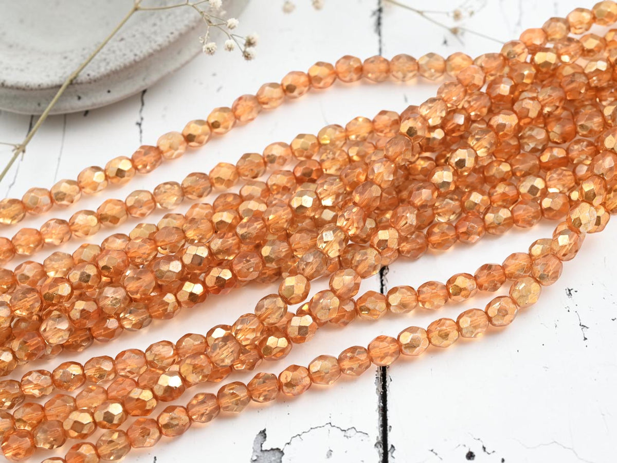 *30* 7mm 1/2 Copper Washed Tangarine Fire Polished Round Beads