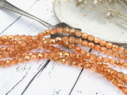 *30* 7mm 1/2 Copper Washed Tangarine Fire Polished Round Beads
