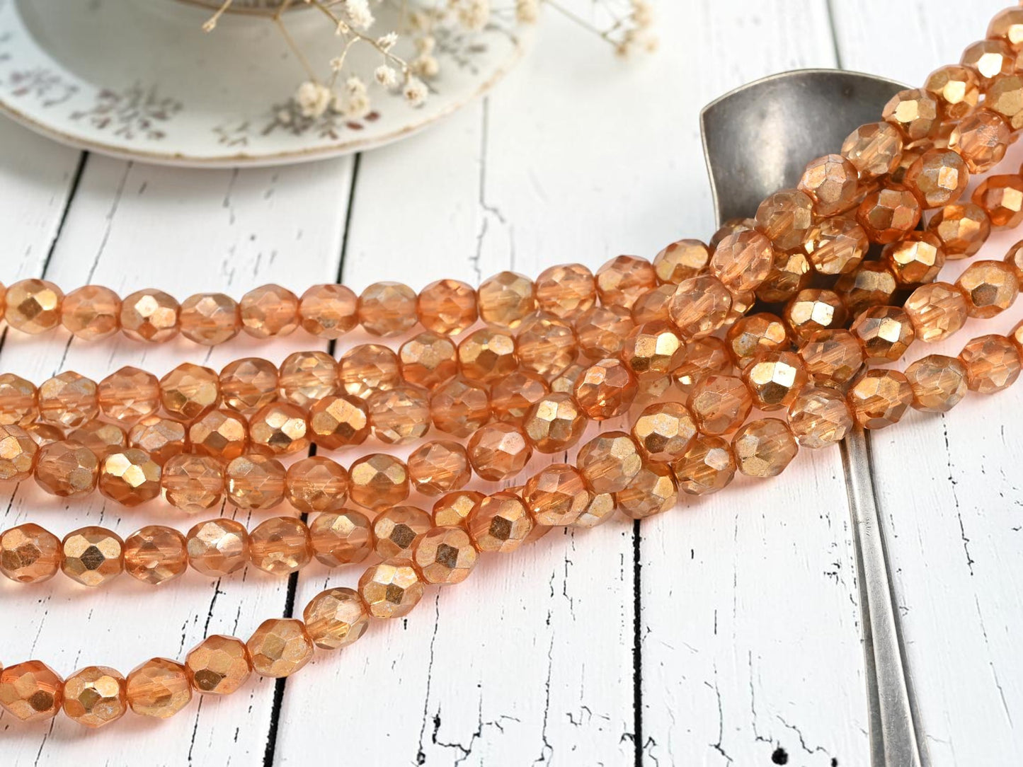 *30* 7mm 1/2 Copper Washed Tangarine Fire Polished Round Beads