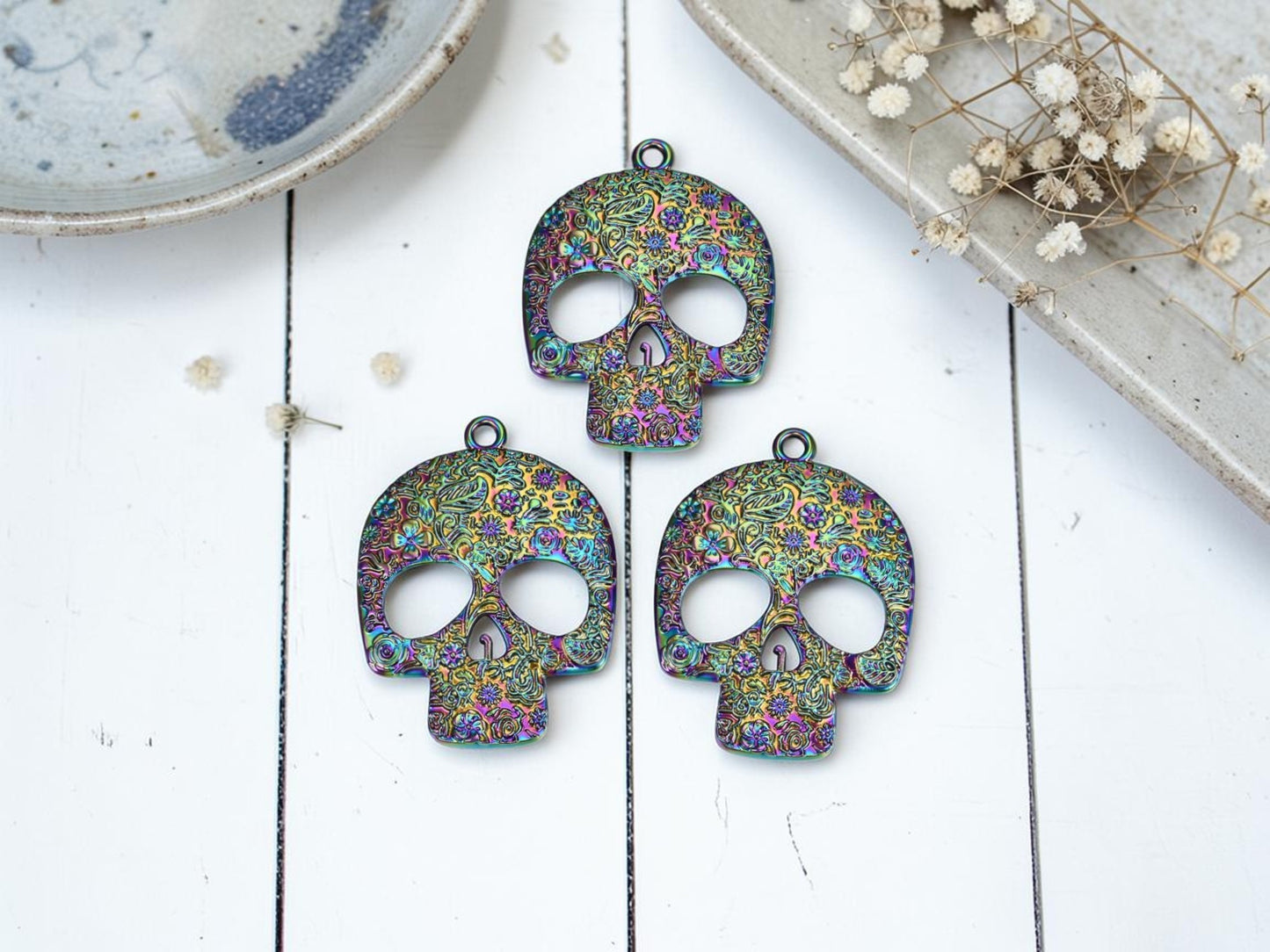 66x48mm Rainbow Affect Sugar Skull Pendant