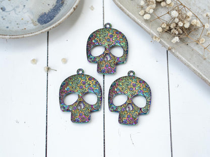 66x48mm Rainbow Affect Sugar Skull Pendant