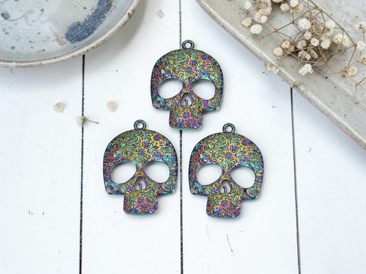 66x48mm Rainbow Affect Sugar Skull Pendant
