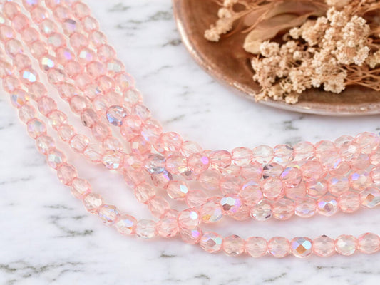 *29* 7mm Translucent Lt Pink AB Fire Polished Round Beads