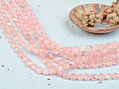 *29* 7mm Translucent Lt Pink AB Fire Polished Round Beads