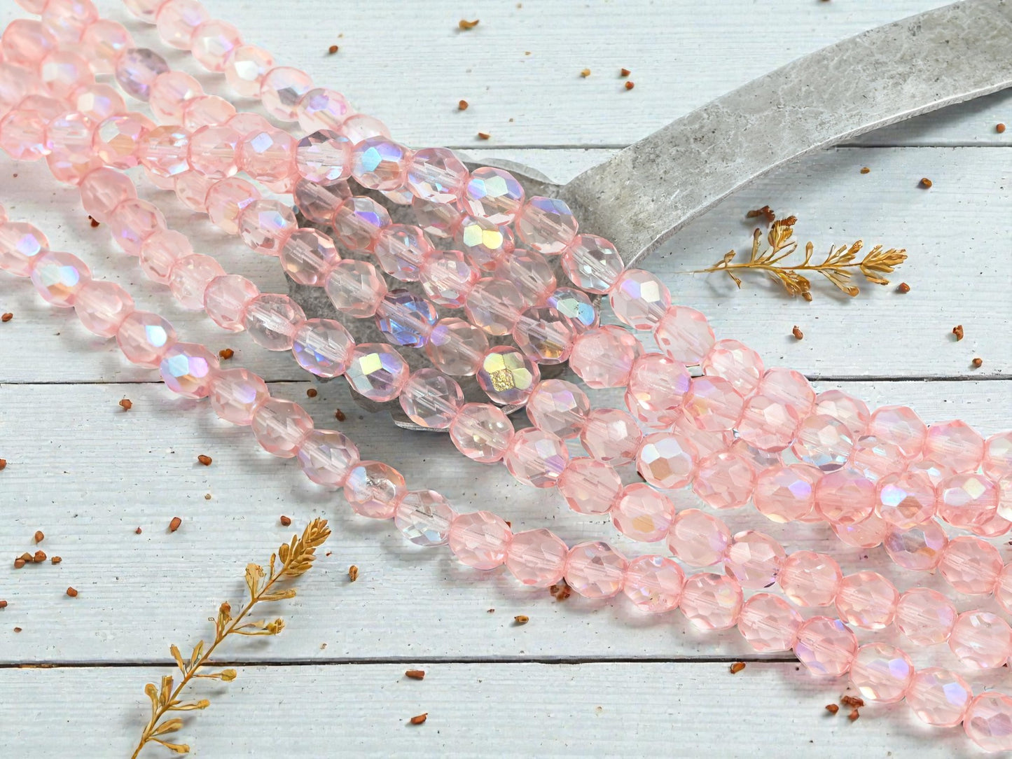 *29* 7mm Translucent Lt Pink AB Fire Polished Round Beads