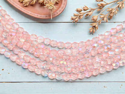 *29* 7mm Translucent Lt Pink AB Fire Polished Round Beads