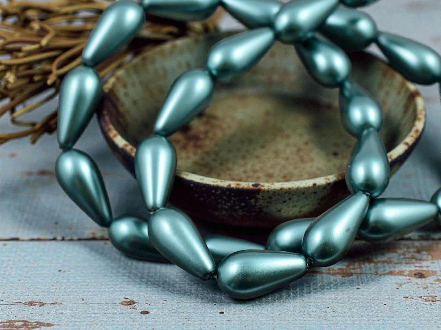 15x8mm Celestial Crystal Teal Pearl Teardrop Beads (16" Strand)