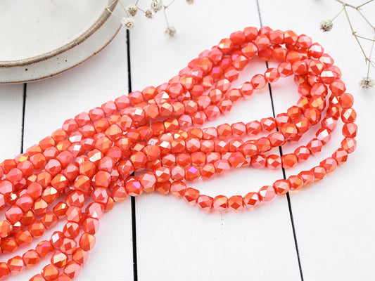 6x5mm Electroplated Orange Luster AB Faceted Round Beads (21" Strand)