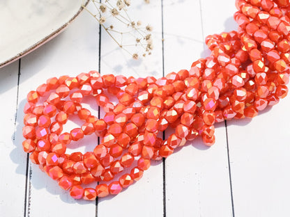 6x5mm Electroplated Orange Luster AB Faceted Round Beads (21" Strand)
