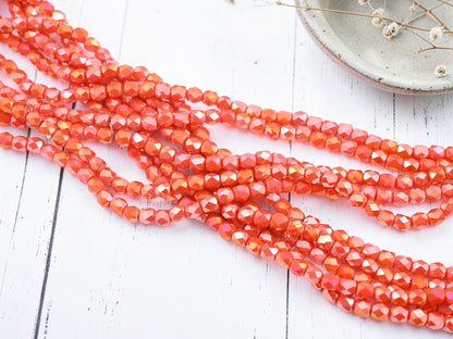 6x5mm Electroplated Orange Luster AB Faceted Round Beads (21" Strand)