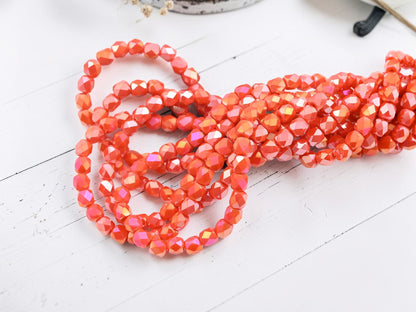 6x5mm Electroplated Orange Luster AB Faceted Round Beads (21" Strand)