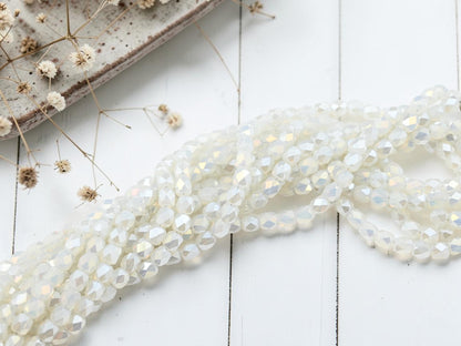 5x6mm Electroplated White Opaline AB Faceted Round Beads (21" Strand)