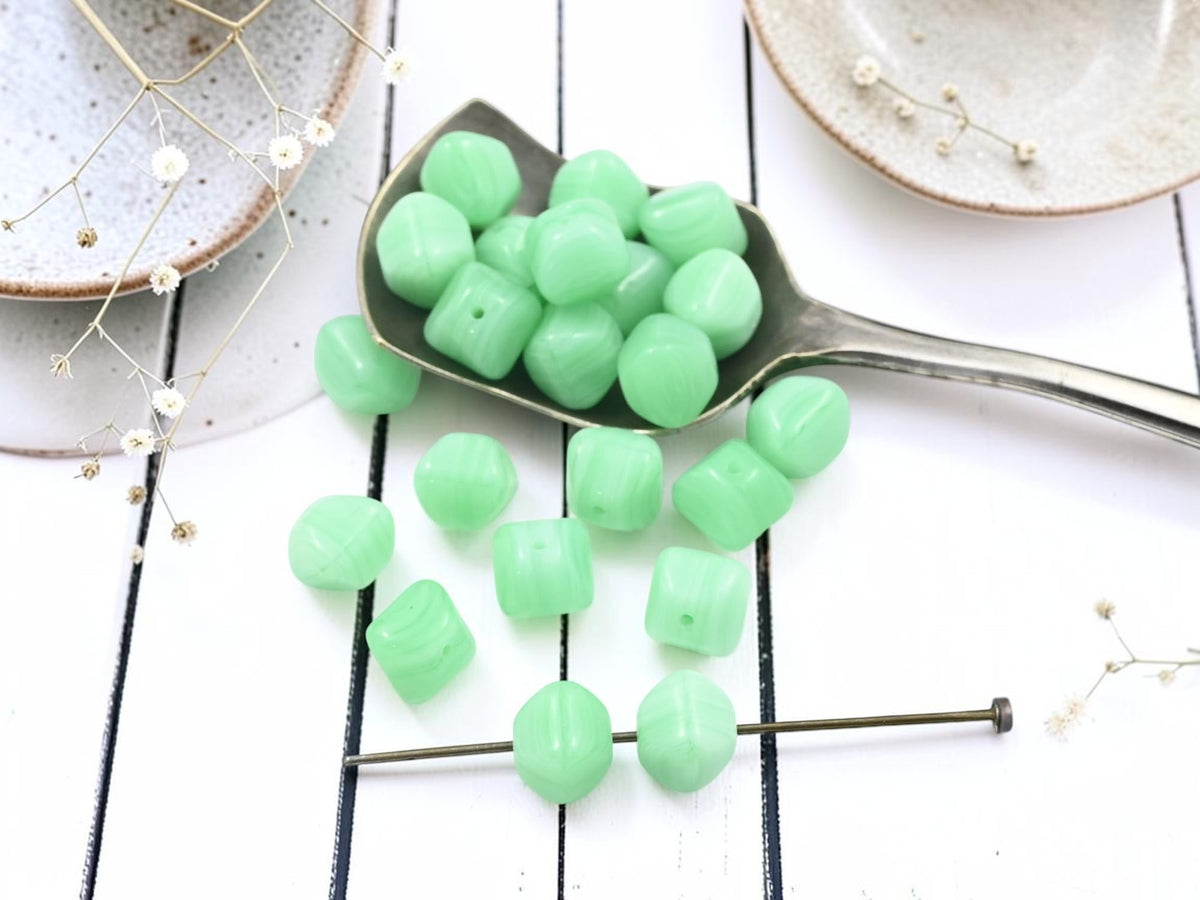 *20* 8mm Green Opaline Squished Bicone Beads