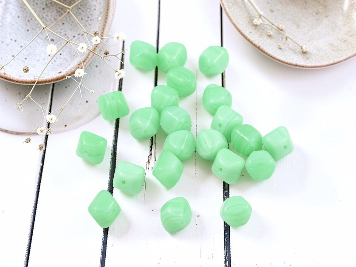 *20* 8mm Green Opaline Squished Bicone Beads