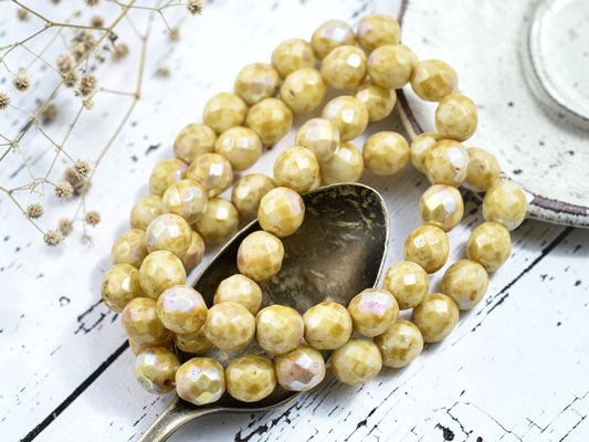 .20* 8mm Opaque Alabaster Picasso AB Fire Polished Round Beads
