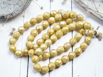 .20* 8mm Opaque Alabaster Picasso AB Fire Polished Round Beads