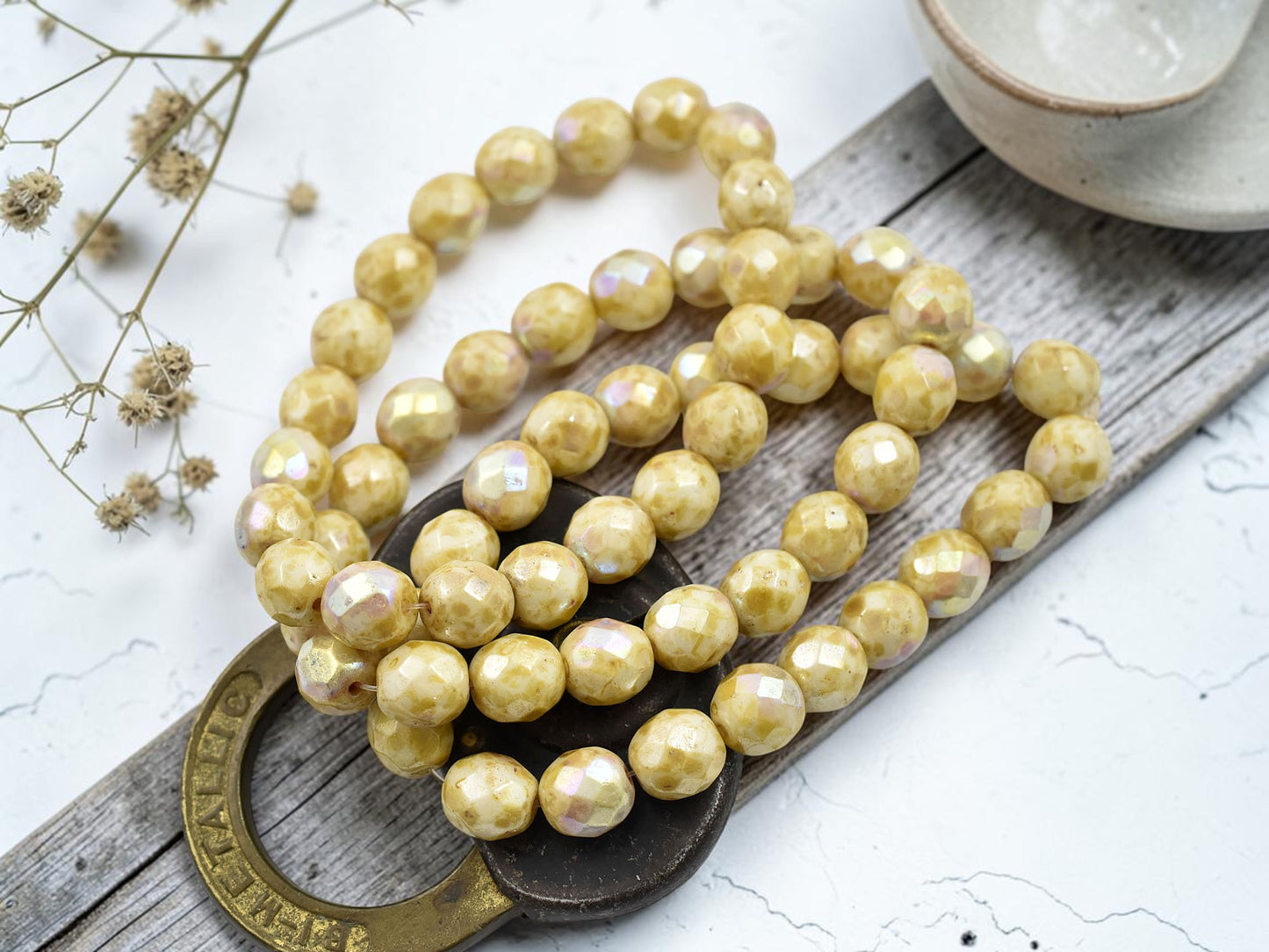 .20* 8mm Opaque Alabaster Picasso AB Fire Polished Round Beads