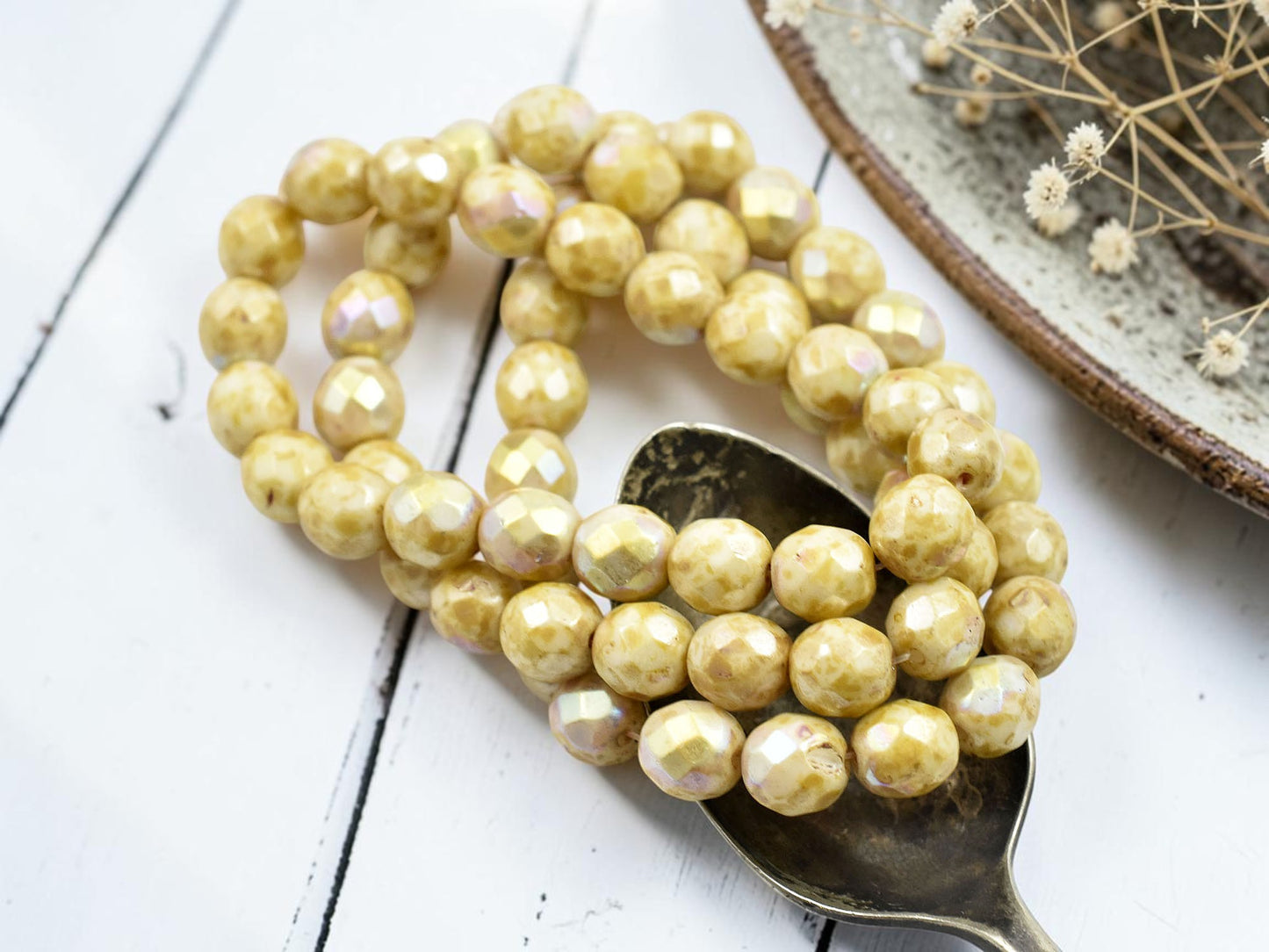 .20* 8mm Opaque Alabaster Picasso AB Fire Polished Round Beads