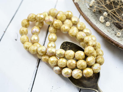.20* 8mm Opaque Alabaster Picasso AB Fire Polished Round Beads