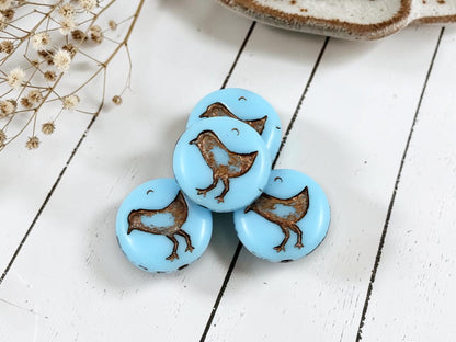 *15* 12mm Bronze Washed Opaque Sky Blue Bird Coin Beads