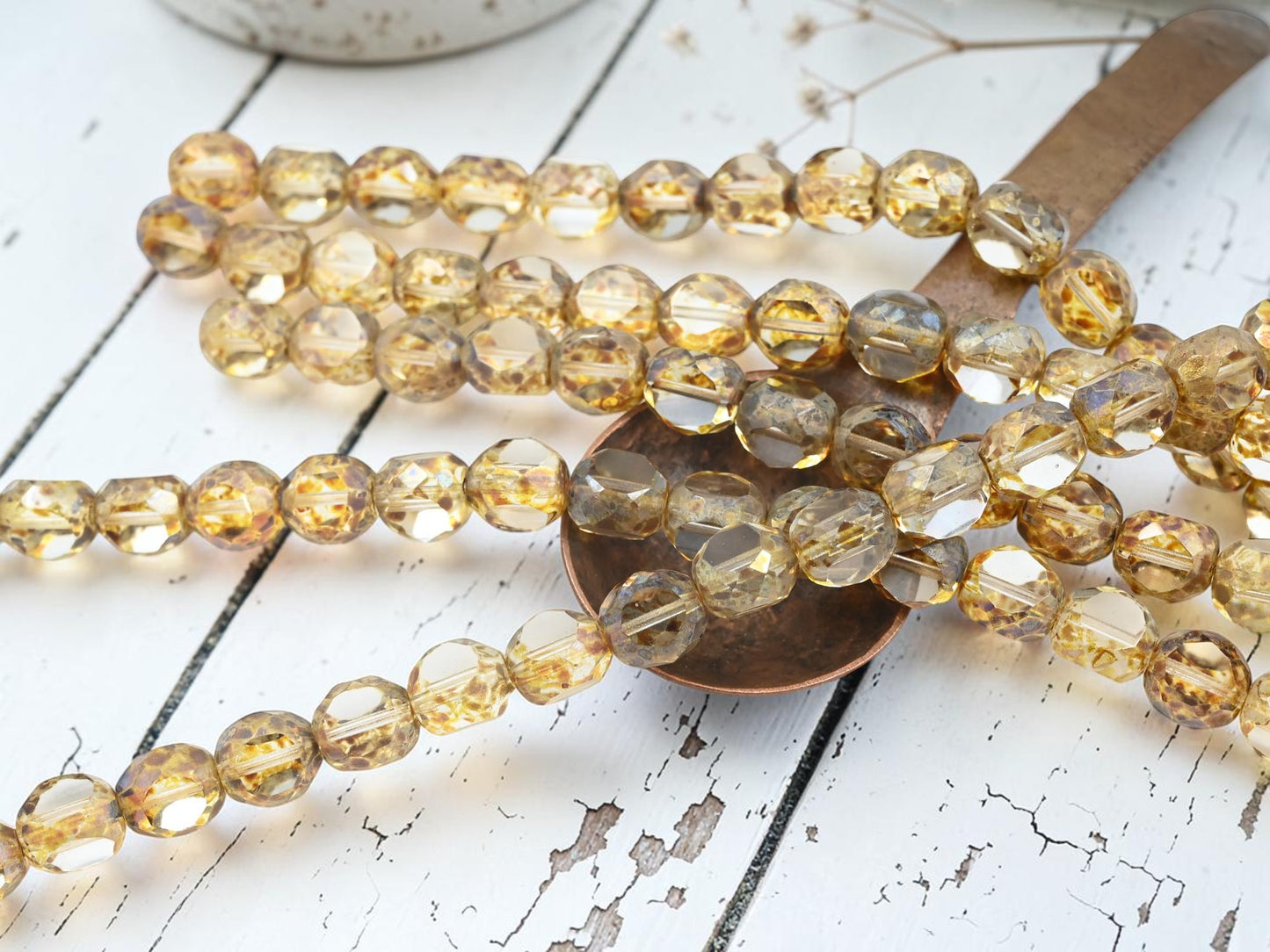 *18* 11mm Crystal Travertine 3 Cut Round Fire Polished Beads