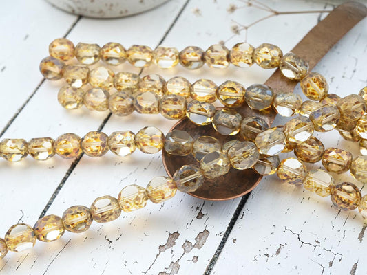 *18* 11mm Crystal Travertine 3 Cut Round Fire Polished Beads