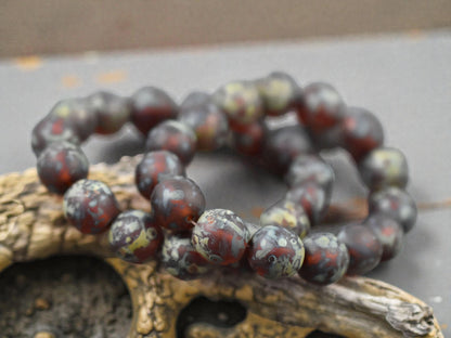 *15* 10mm Red Topaz Travertine Round Druk Beads