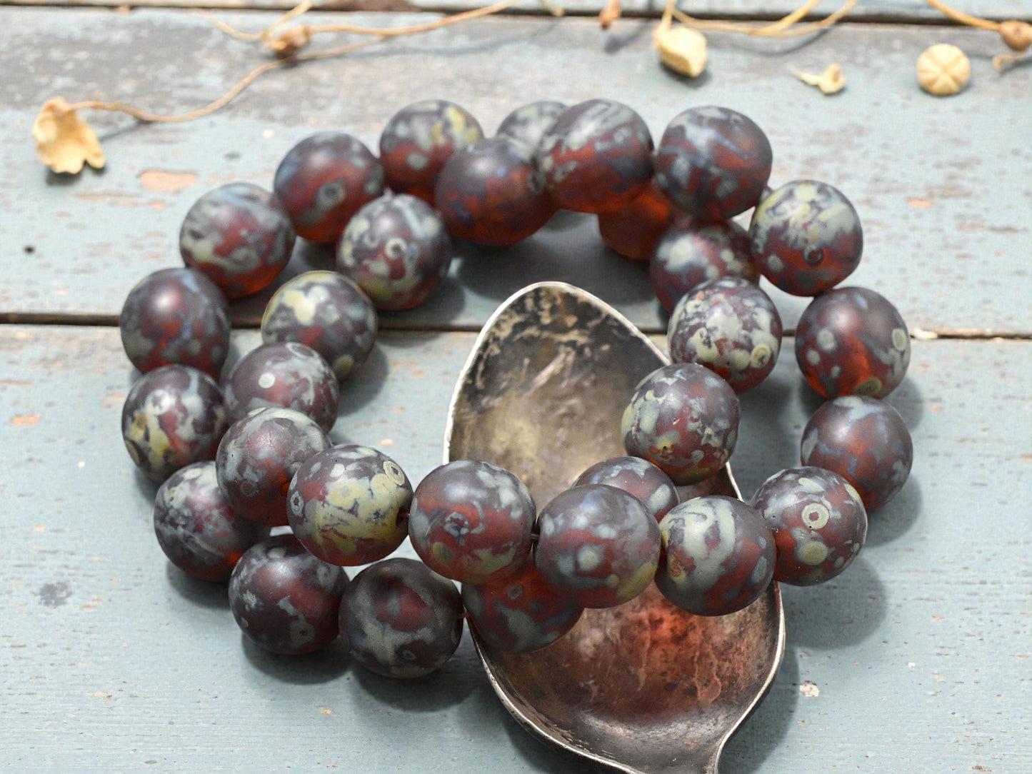 *15* 10mm Red Topaz Travertine Round Druk Beads