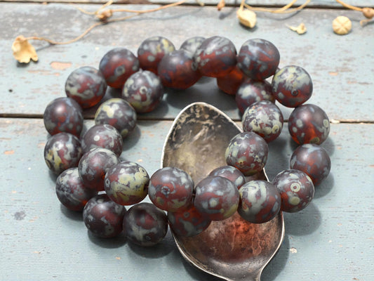 *15* 10mm Red Topaz Travertine Round Druk Beads