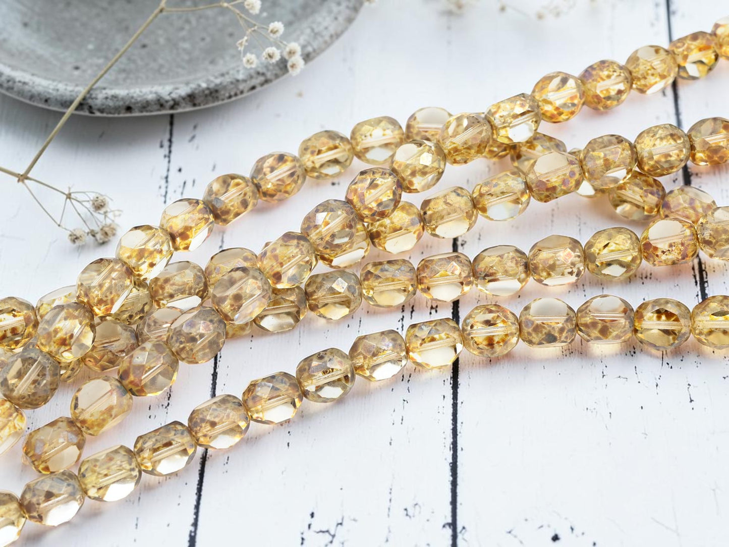 *18* 11mm Crystal Travertine 3 Cut Round Fire Polished Beads