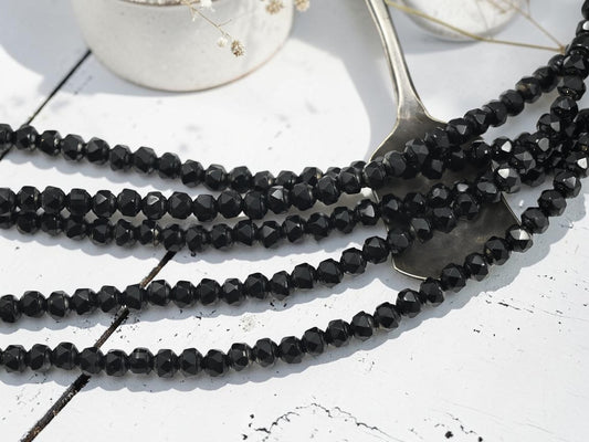 *42* 5mm Jet Black Faceted Rondelle Beads