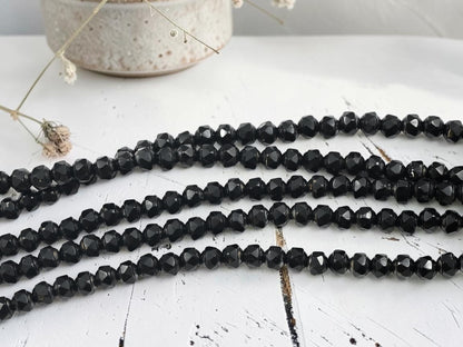 *42* 5mm Jet Black Faceted Rondelle Beads