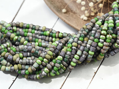 6/0 Aged Matte Green Envy Picasso Seed Bead Tube Mix (20" Strand)