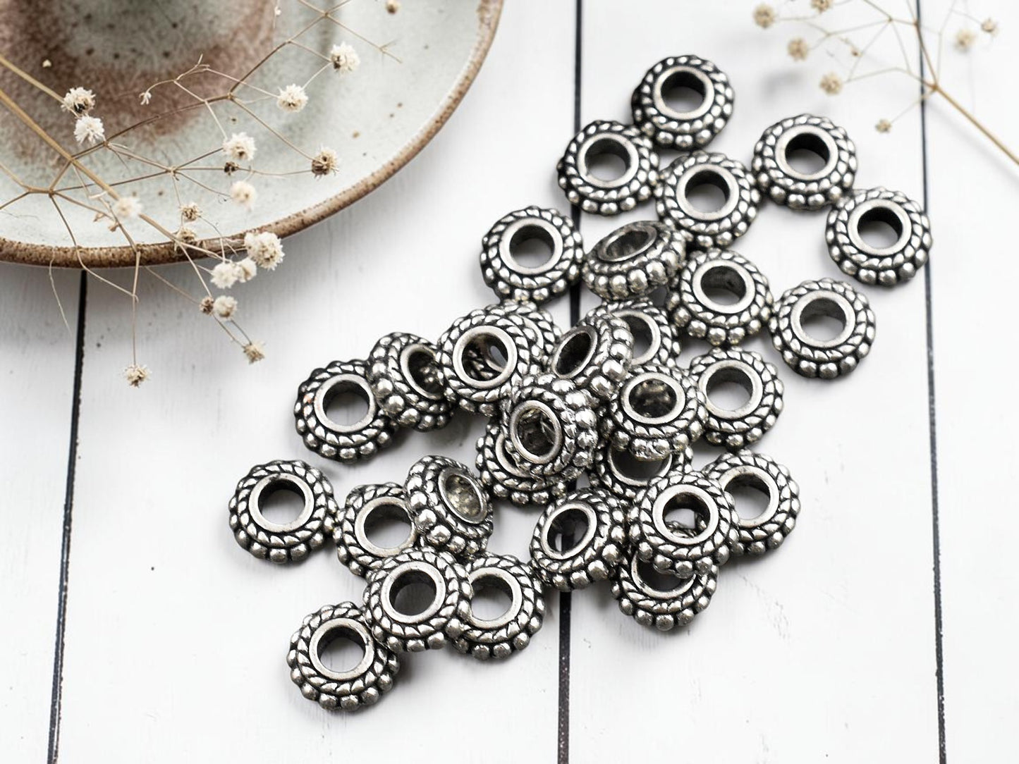 *100* 8x3mm Antique Silver Rondelle Spacer Beads