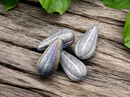 *6* 22x11mm Silver Washed Etched Crystal AB Melon Drop Beads