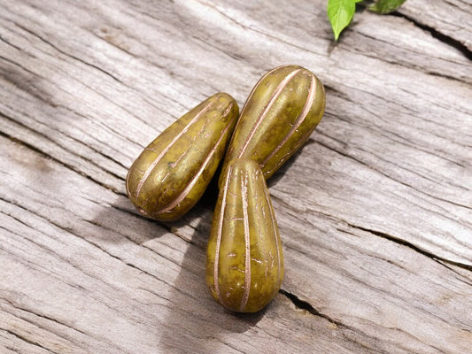 *6* 22x11mm Gold and Copper Washed Spicy Mustard Melon Drop Beads